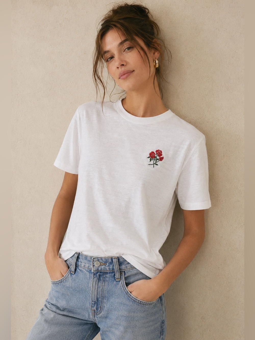 Rose graphic white T shirt